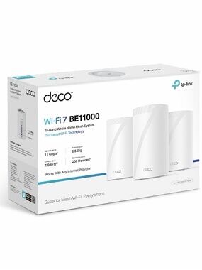 TP-Link Deco Wi‑Fi 7 BE11000 Tri‑Band Mesh System - White